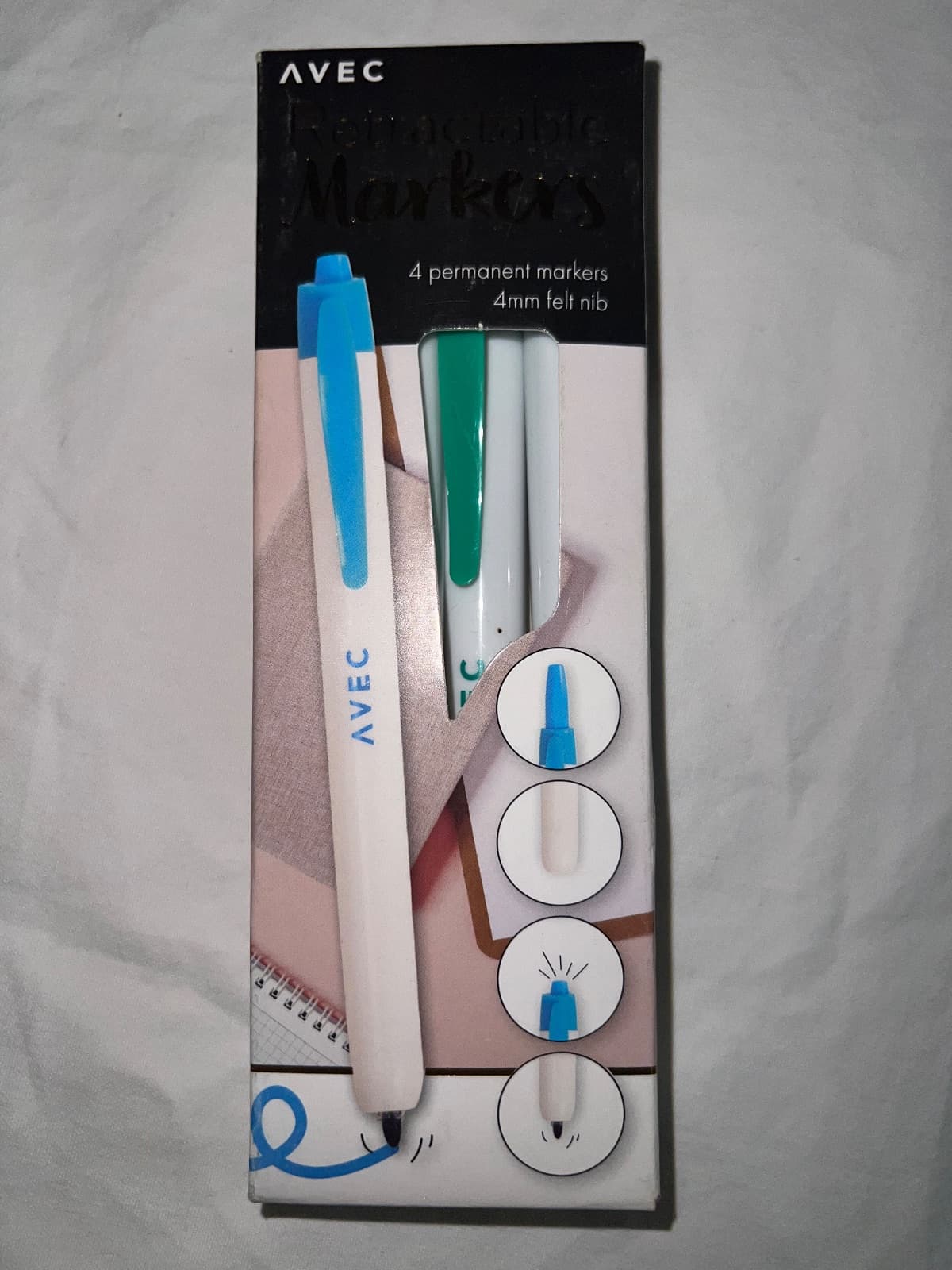Retractable Markers - Set 4 pennarelli permanenti a punta feltro 4mm